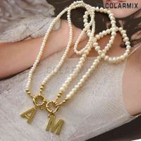 Wholesale 4Pcs Letters alphabets Pearl choose your letters in message pearl necklace for women