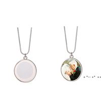 Wholesale Sublimation Blank Round Necklace Favor Personalized Single side Printable Photo Jewerly Ornament Romantic Couple Valentine s Day RRF125