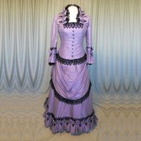 Wholesale 2021 Purple Cotton Gothic Victorian Birthday Party Dresses Banquet Bustle Dress th Century Lace Ruffles Long Sleeves Marie Antoinette Ball Gowns