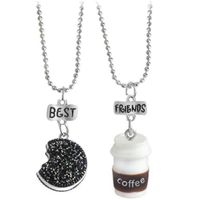 Wholesale Cute Coffee Cup Cookies Pendant Neckalce for Women Best Friends Unisex Gifts Jewelry Food Friendship Chain Necklaces