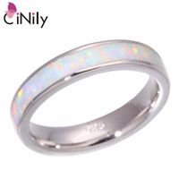 Wholesale Wedding Rings CiNily White Fire Opal Stone Smooth Finger Ring Silver Plated Couples Lovers Minimalist Jewelry Bands Men Women