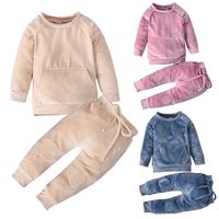 Wholesale Child Baby Clothing Sets Ins Girl Boy Long Sleeve Velvet Sweatshirt Flare Trousers Sweatpants Pieces Tracksuit Clothe Outfit