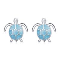 Wholesale Platinum plated Blue Turtle Earrings Stud Cute All Match Jewelry S925 Sterling Silver Whole Body Turtle