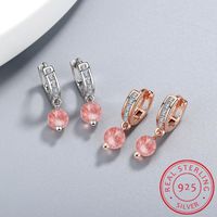 Wholesale Natural Strawberry Crystal Bead Ball Hoop Earrings Sterling Silver Hypoallergenic Ear Jewelry For Women Girls Huggie