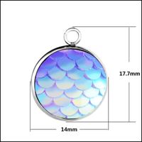 Wholesale Charms Jewelry Findings Components Titanium Steel Mm Mermaid Fish Scale Pendant Round Resin Charm Fashion Diy Womens Aessories For Neckl