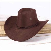 Wholesale Summer Suede Large Brim Cowboy Hat Mens Vintage Felt Wide Brim Bucket Sun Hats Man Men Women Fedora Swanowing