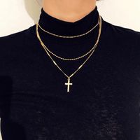 Wholesale Multilayer Crystal Retro Cross Multi layer Necklace Women s Fashion Simple Business All match Clavicle Chain Vintage Jewel Pendant Neck