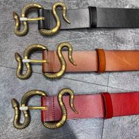 Wholesale Men s women s belts are retro and fashionable cm wide front back top leather luxury high quality pure copper animal snake head buckle