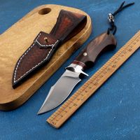 Wholesale Small Boyi hunting knife with wooden handle small EDC camping knife with holster outdoor tool fixed blade