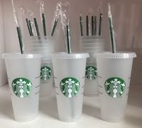 Wholesale Starbucks CUP oz ml OZ Plastic MUG Tumbler Reusable Clear Drinking Flat Bottom Cup Pillar Shape Lid Straw Mugs Bardian DHL Free