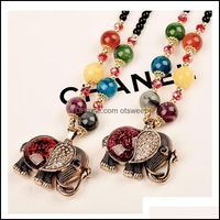 Wholesale Pendant Necklaces Pendants Jewelry Vintage Ethnic Style Bohemian Glazed Long Necklace Aessories Cute Color Drop Delivery Ao