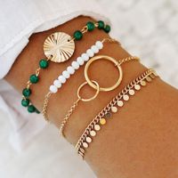 Wholesale Charm Bracelets Couple Bracelet Set For Women Tassel Water Wave Circle Bead White Green Hand Chains Fashion Alloy Jewelry Gift Wholes