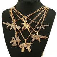 Wholesale yutong Fashion AK47 Revolver Uzi Gun Pendant Necklaces Women Men Hip Hop Jewelry Steampunk Bling Rhinestone Gold Long Chain Necklace