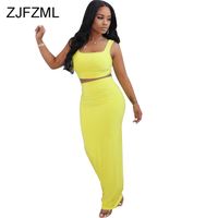 Wholesale Summer Fashion Women Solid Two Piece Matching Sets Co Ord Set Tank Crop Top High Waist Maxi Skirts Festival Party Clothing