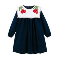 Wholesale Girl s Dresses Kids Vintage Navy Boutique Dress Girls Corduroy With Cherry Pattern Sailor Collar Chidren Spanish Royal