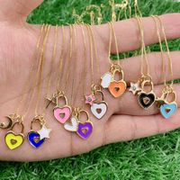 Wholesale 5Pcs Popular gold plated box chain Enamel Love Pendant Minimalist Accessories Jewelry Holidays Gift For Her