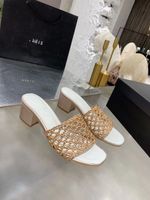 Wholesale 2021 new Fashi summer non slip thick heel slippers square toe open drag travel fashion wild woven hollow sandals and for women s outer wear