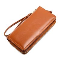 Wholesale Wallets Trifold Designer Women Clutch Pu Leather Wallet Female Long Lanyard Zipper Wristlet Purse Strap Money Bag Phone Holder