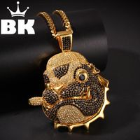 Wholesale Pendant Necklaces THE BLING KING Custom A Sanddog With Pipe In Its Mouth Necklace Hip Hop Full Iced Out Cubic Zirconia Gold Sliver CZ Stone