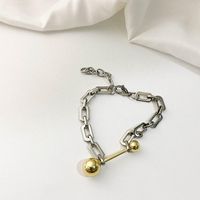 Wholesale Charm Bracelets ALLME Statement Silver Color Chunky Chain For Women Girls Metal Glossy Ball Irregular Dumbbell