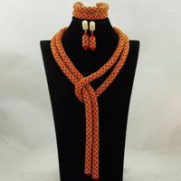 champagne jewelry sets 2022 - Earrings & Necklace 2021 Latest Gorgeous Orange Champagne Wedding African Beads Jewelry Set Bridal Women HX866