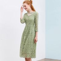 Wholesale Heliar Green Dress Women Hollow Out V Neck Summer Half Sleeve One Piece High Waist Transparent Sexy For Casual Dresses