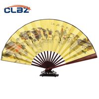 Wholesale Other Home Decor Hand Fold Fan Bamboo Wood Cloth Large Inch Long Japanese Chinese Style Artificial Man Pai Dance Weddding Gift Decorate