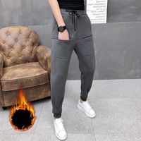 Wholesale Men s Pants Dark Gray Men Joggers Fashion Thick Warm Sweatpants Loose All Match Front Pocket Casual Winter Trousers Man