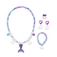 Wholesale Pendant Necklaces Mermaid Accessories Jewelry Purple Kids Girls Taile Pearl Necklace Bracelet Ear Clip Ring Girl Birthday Gift