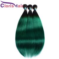 Wholesale Selected Straight Human Hair Bundles Dark Root B Turquoise Green Colored Malaysian Virgin Weave g Ombre Extensions Reinforced Double Weft