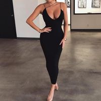 Wholesale Summer Dresses Women Sling V neck Slim Fit Bodycon Long Dress Sleeveless Backless Elegant Sexy Club Bag Hip Party Casual