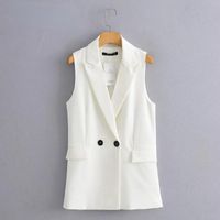 Wholesale Women s Vests Women Simply Sleeveless Double Breasted Vest Jacket Office Ladies Wear Casual Suit WaistCoat Pockets Outwear Tops CT514