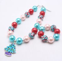 Wholesale Necklaces Christmas Tree Pendant Charm Beaded Necklace Bracelet Colorful Pear Rhinestones Beads For Boy Girl Gift Xmas Jewelry