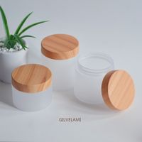 Wholesale 5oz oz oz Empty Frosted Cream Jar Bottles with Bamboo Wooden Look Plastic Screw Lids Cosmetic Packaging Container