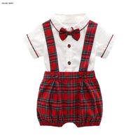 Wholesale Clothing Sets Spanish Baby Summer Clothes Set Infant Boy Birthday Kids Formal Gentleman Suits Boys White Romper Plaid Shorts Outfits