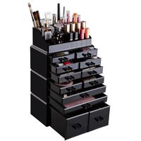 Wholesale Storage Boxes Bins Set Plastic Cosmetics Rack Shelf Stand Makeup Organizer Case Transparent Black Compact Fashionable US Stock