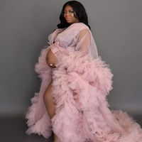 Wholesale Plus Size Dusty Pink Tulle Robes Women Dresses For Po Shoot Maternity Robe Pregnancy Dress Summer Long Sleevs Gown Casual