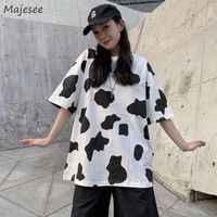 Wholesale Women s T Shirt Short Sleeve T shirts Women Cow Pattern Korean Style Kawaii Tender Vintage Female Tops High Street Students Fun Summer
