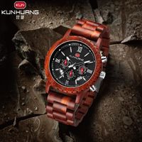 Wholesale Wristwatches KUNHUANG Royal Sandalwood Men s Luxury Chronograph Quartz Watch Full Wooden Band Military Watches Clock Male Reloj Hombre