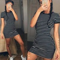 Wholesale Summer Round Neck Enough Stock Short sleeved Dress Black And White Striped Dresses Casual Elegant Sheath Slim Dress