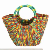 Wholesale Beach Bag Rainbow Handbag Woven Paper Straw Tote