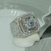 Wholesale Stunning Handmade Fashion Jewelry Sterling Silver Popular Round Cut White Topaz Cz Diamond Full Gemstones Men Wedding Band Ring Gift