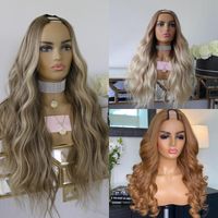 Wholesale Lace Wigs Density Human Hair Machine Made Half For Women Blonde Ombre Highlight U Part Remy Peruvian