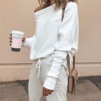 Wholesale Tee Shirt Femme Autumn Sexy Off The Shoulder Long Sleeve Tops For Women T Shirt Casual One Rib Women s