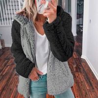 Wholesale Women s Jackets Women Winter Plush Hooded Coat Fashion Solid Color Patchwork Long Sleeves Teddy Casual Female Clothes Abrigo Mujer