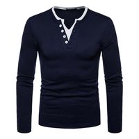 Wholesale Men s T Shirts Streetwear Daily Solid Color Long Sleeved V Neck Slim Casual Plus Fleece Buttons Size Patchwork Base Loose T Shirts