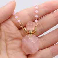 Wholesale Pendant Necklaces Natural Rose Quartz Perfume Bottle Necklace Vintage Agate Stone Charms For Women Jewerly Gift x38mm