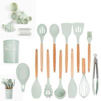 Wholesale Cooking Utensils Silicone Kitchen Set Heat Resistant Non Stick Tool With Measuring Cup Spoon Mat Hook Accessories
