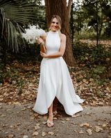 Wholesale Country A Line Wedding Dresses Halter Neck Sexy Backless Brdial Gowns New Style Side Split Robe De Soiree