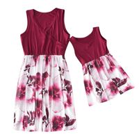 Wholesale Casual Dresses Mom And Daughter Matching Outfits Dress Red Patchwork Sleeveless Floral Printed Clothes Family LookWomen Girls